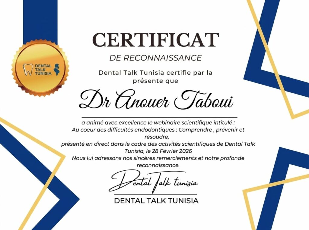 Dr Anouar Tabouii distingué lors d’un webinaire scientifique de Dental Talk Tunisia